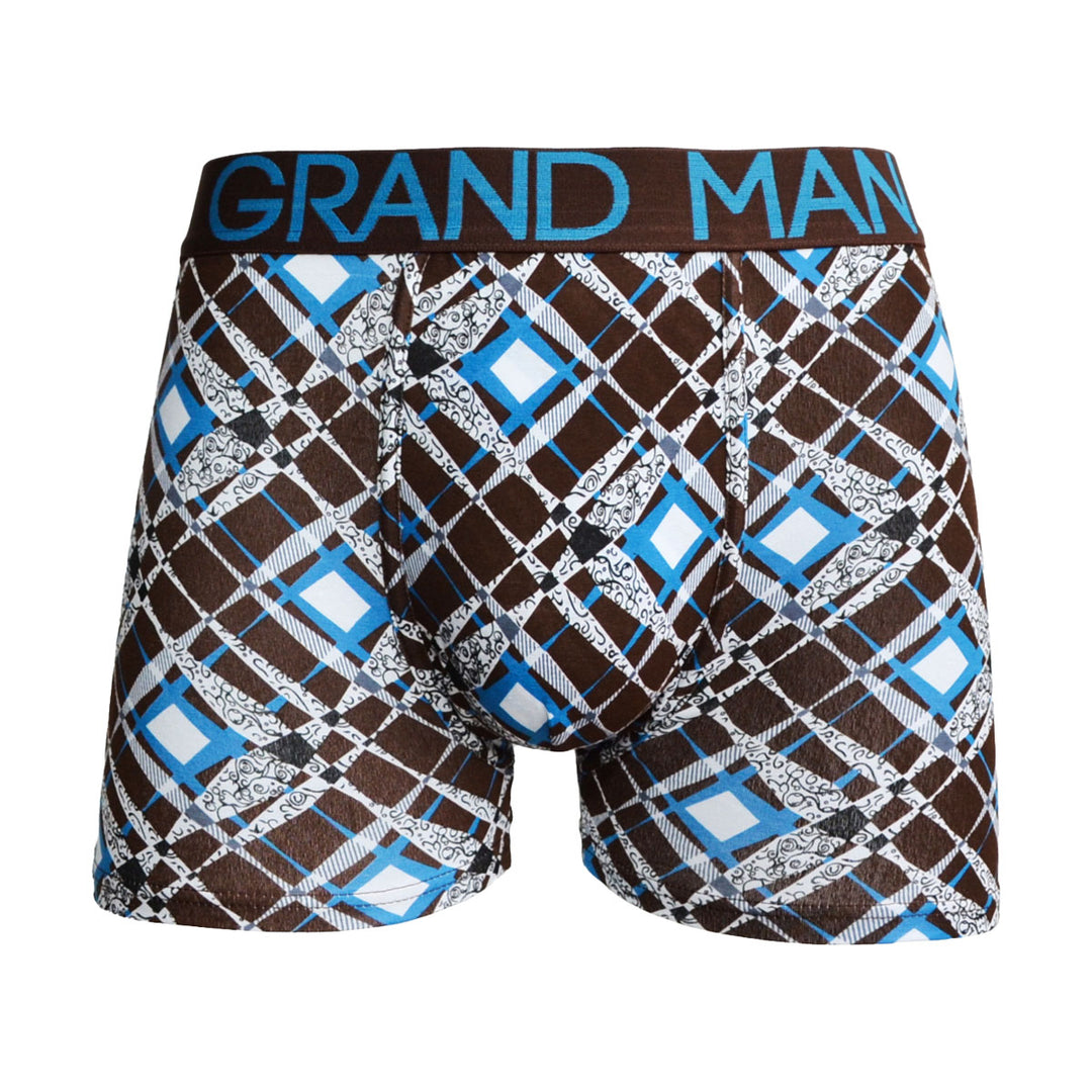 Grand Man moške bombažne boksarice karo Urban diamond modra 001