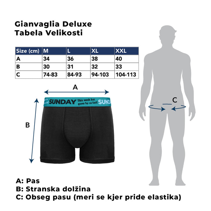 Gianvaglia deluxe moške boksarice 7-days 7-dni tabela velikosti