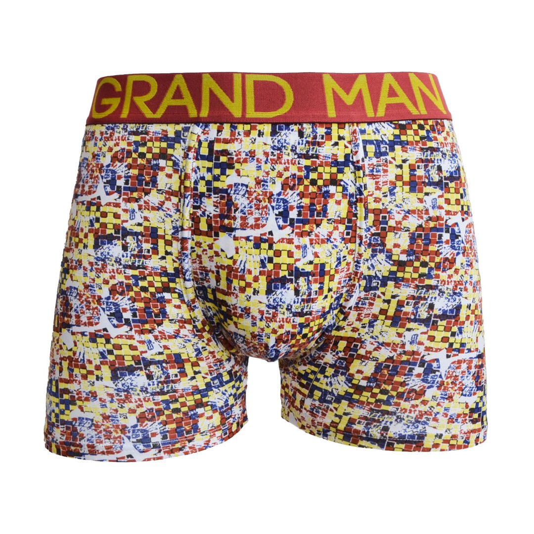 Grand Man moške bombažne boksarice Cyber Mosaic rdeča 001