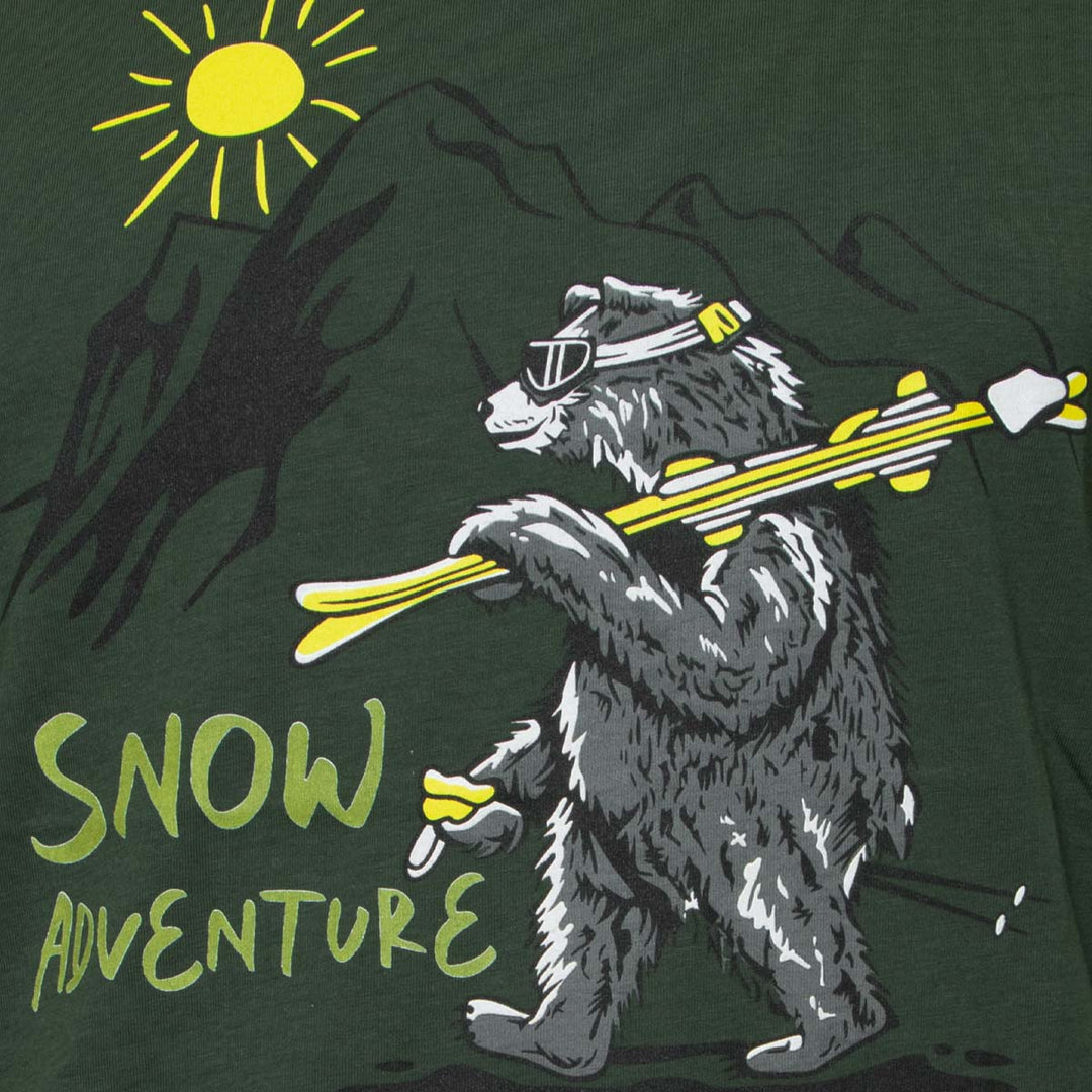 MOOD Olivno zelena moška kratka majica s potiskom medveda snow adventure 002
