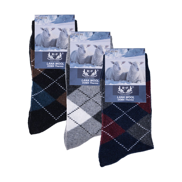 3 Pari B.FORTUNA Alpine Karo volnene moške nogavice