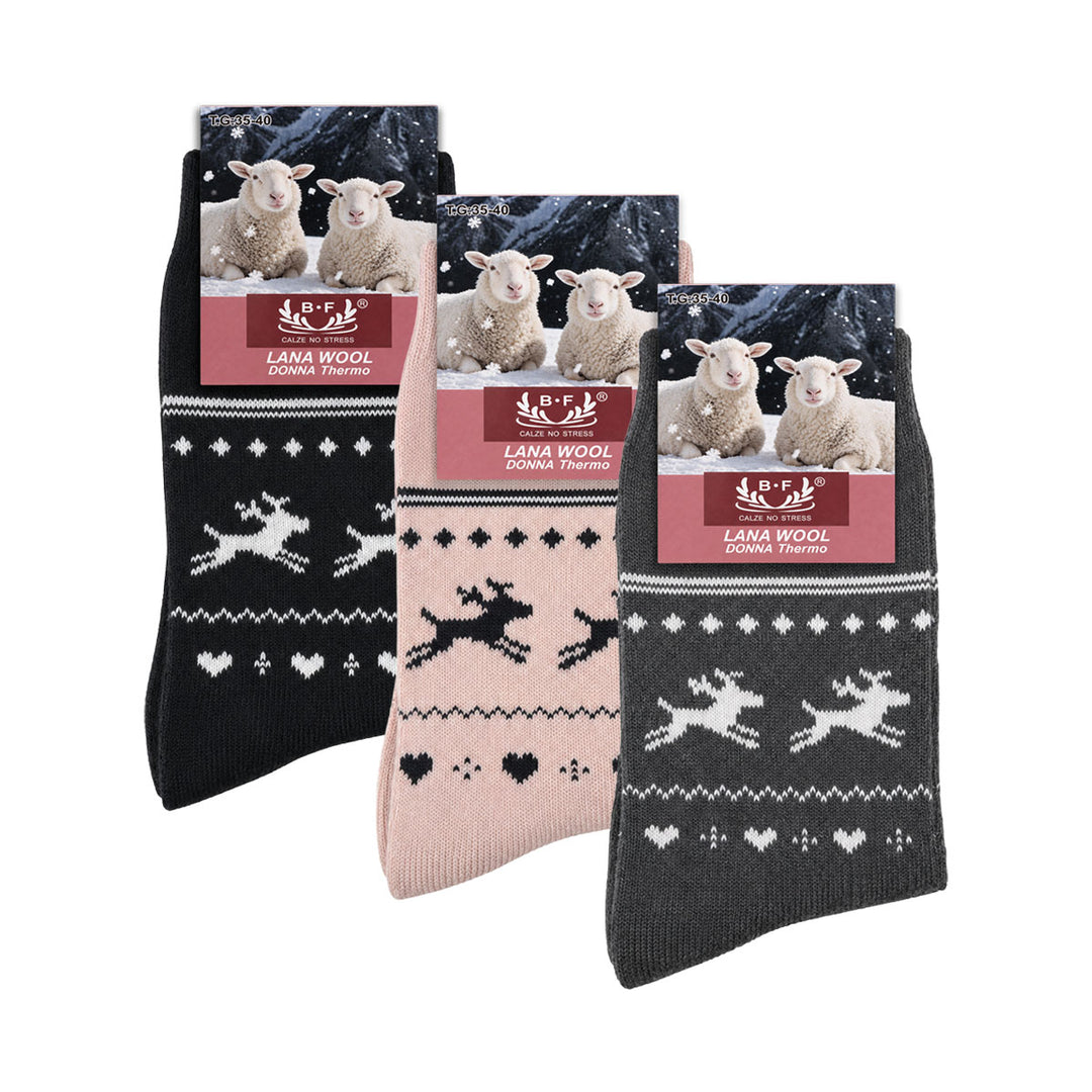 3 Pari B.FORTUNA Nordic Reindeer volnene ženske nogavice