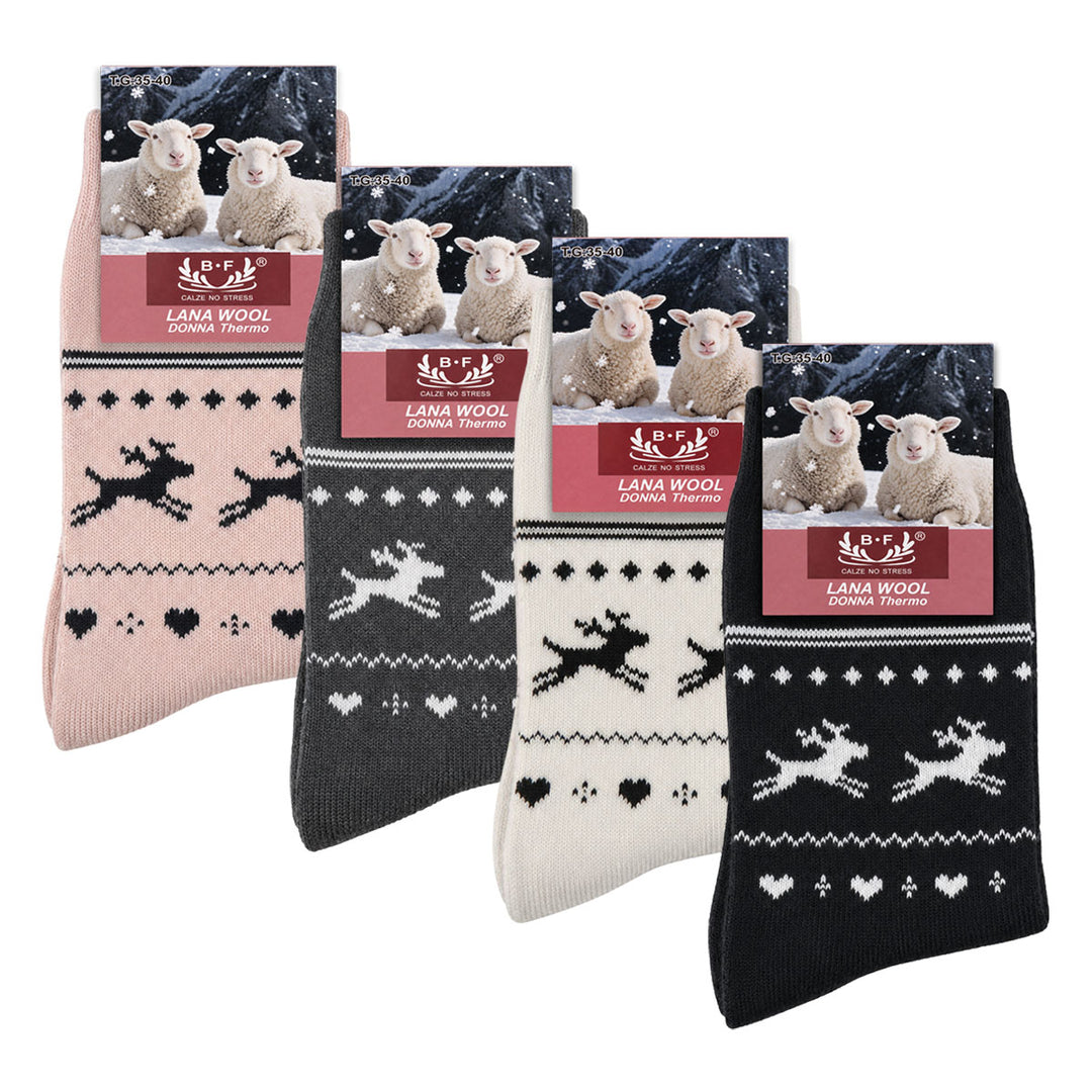4 Pari B.FORTUNA Nordic Reindeer volnene ženske nogavice